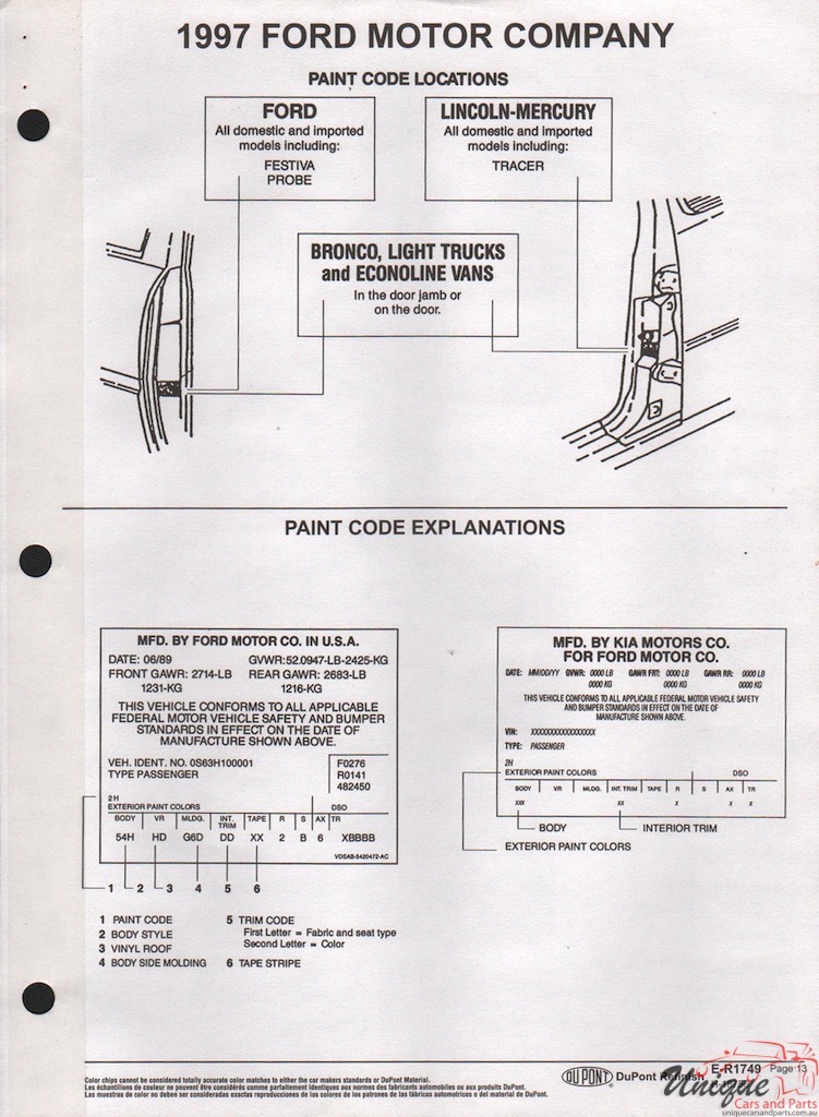 1997 Ford Paint Charts DuPont 11